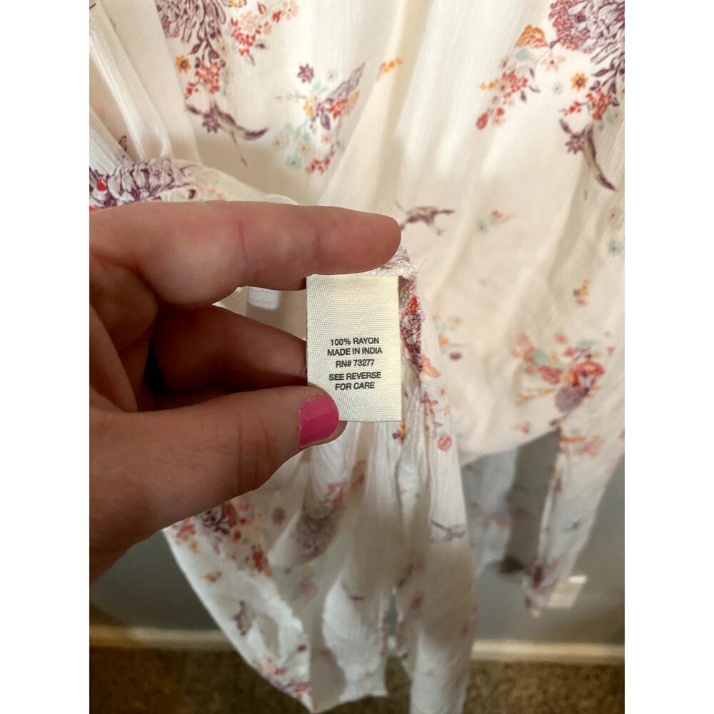 Mudd Dress Womens XL Floral White Boho Knee Length Short Sleeve V Neck Button - Picture 4 of 7